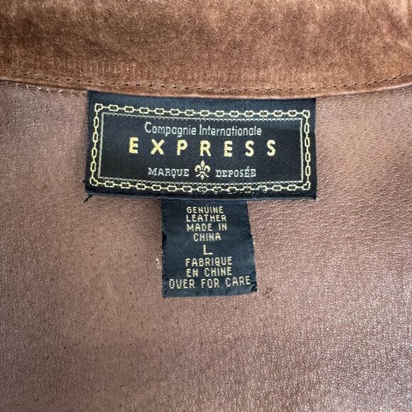 90s Vintage Express Brown Genuine Suede Leather boxy Shacket Jacket - Picture 13 of 14